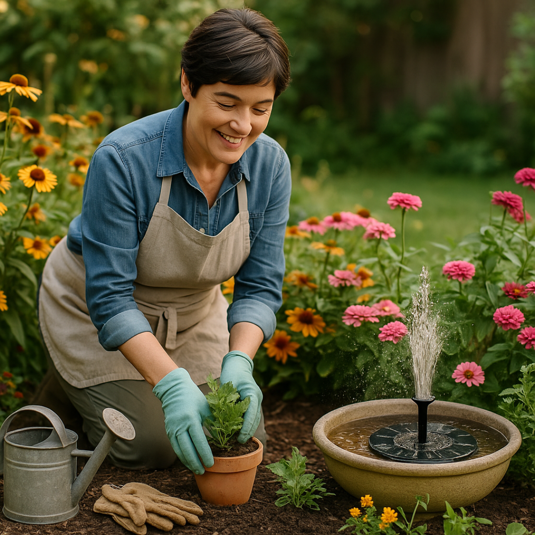 Solarbrunnen Garten Solarbetrieben für Teich und Vogelbad mit Springbrunnenfunktion und automatischem Betrieb