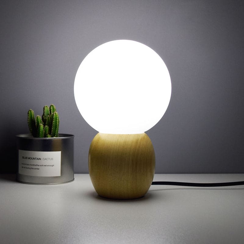 OrbinaGlow Nachttischlampe Modern Holzfuß Weiß Kugelform Schlafzimmer