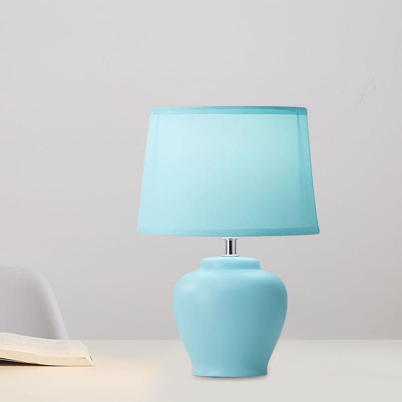 NordiLume Nachttischlampe Skandi Stil Stoffschirm Beige Keramikfuß