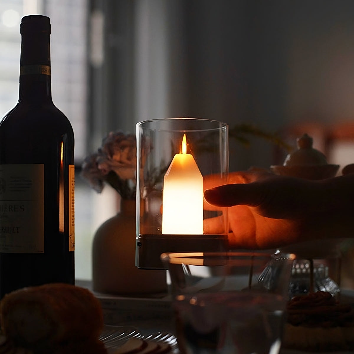 AmberLuma Kerzenlampe Retro Look LED flackernd gold Terrasse