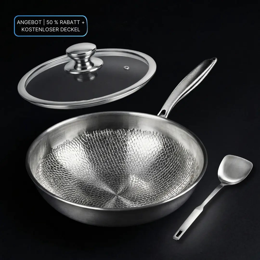 Wok-Pfanne aus Titan | Hammerschlag-Design, induktionsgeeignet