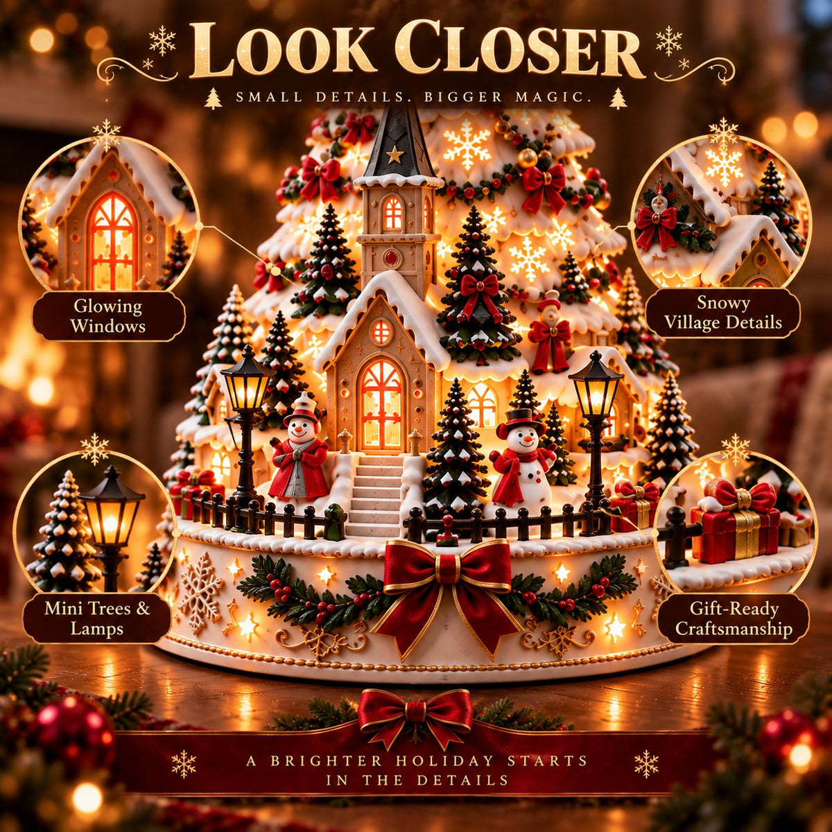 Leuchtender Weihnachtsdorf-Baum | 3D-Tischdeko mit Lichtprojektion