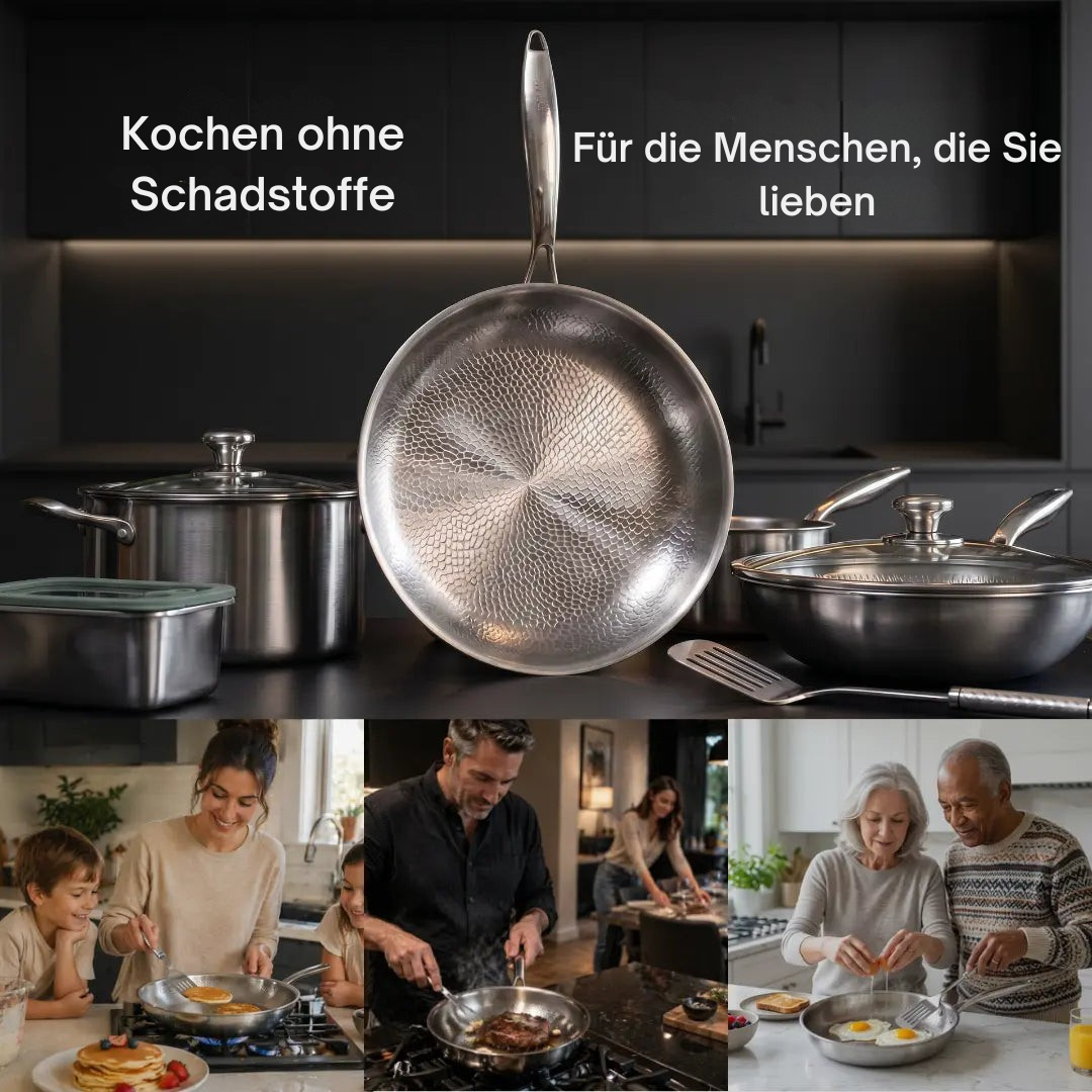 Titanpfanne mit Antihaft-Beschichtung | Gehämmert & Kratzfest