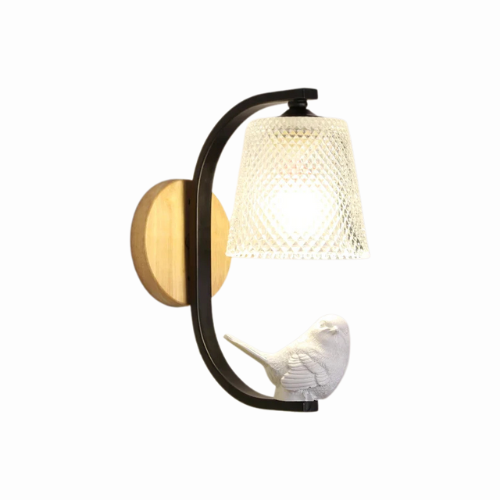 BirdLuxe - Elegante Wandleuchte mit Vogeldesign - Holz und Glas für das Schlafzimmer