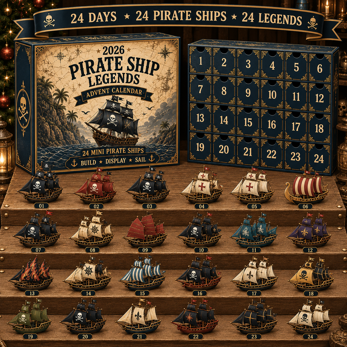 Adventskalender 2026 – 24 Miniatur-Piratenschiffe