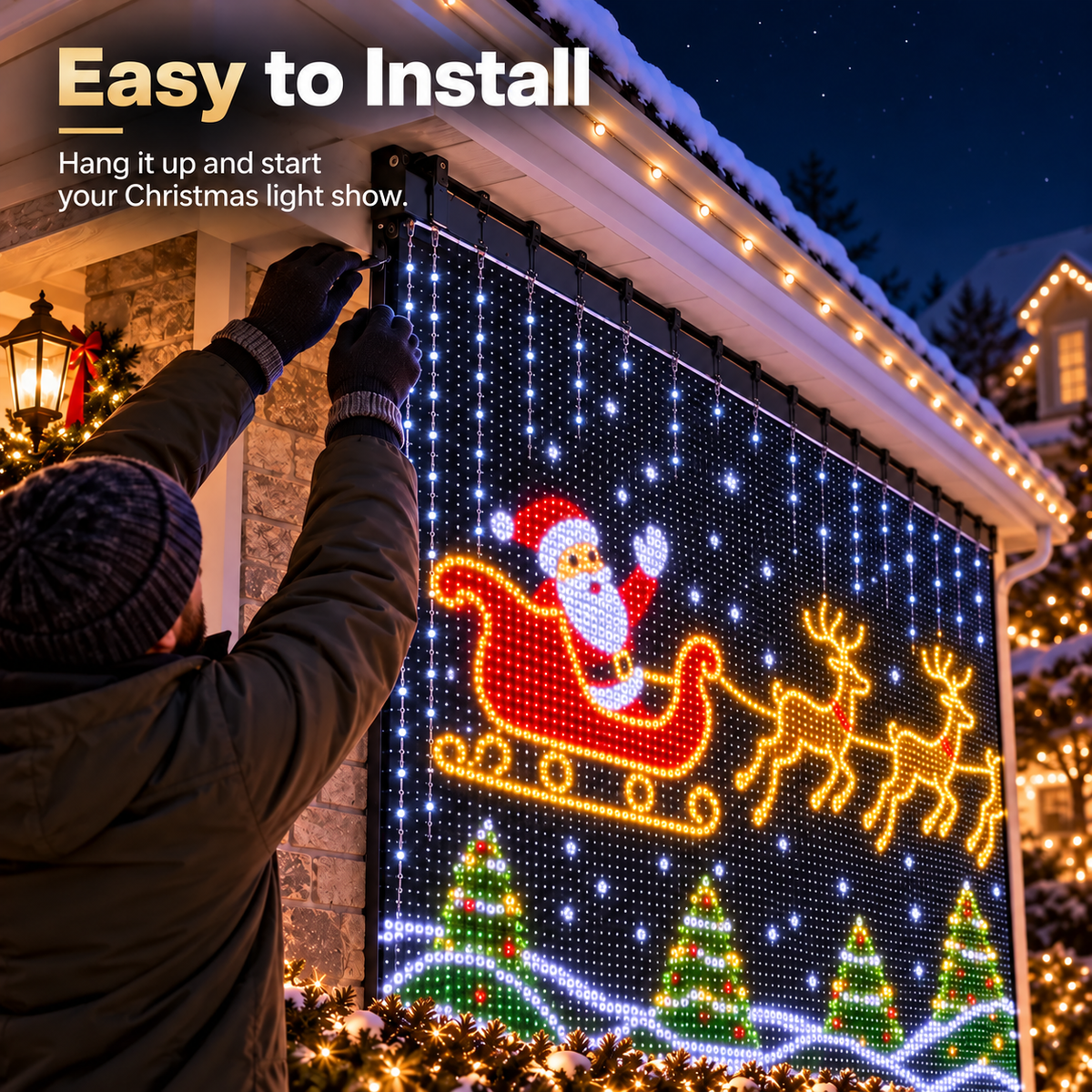 Weihnachtliche LED Hausnetz- und Wandvorhangbeleuchtung