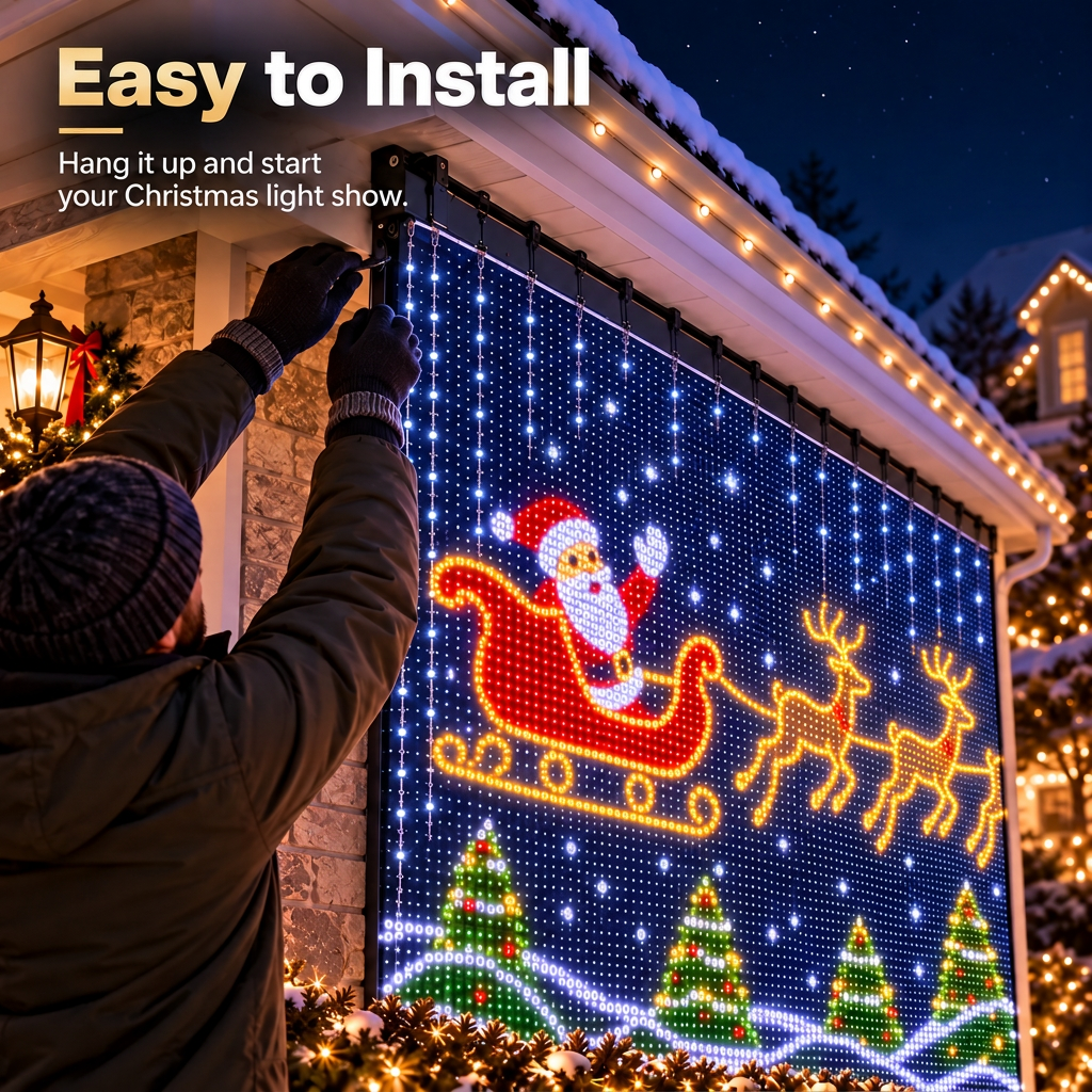 Weihnachtliche LED Hausnetz- und Wandvorhangbeleuchtung