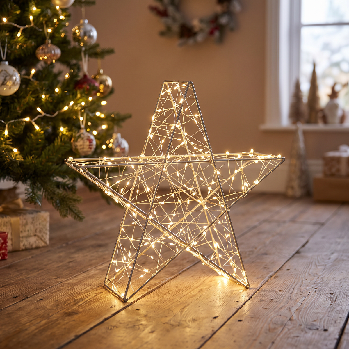 3D LED Stern 35 cm mit 200 Micro LEDs, Weihnachtsdeko innen und außen mit Timer