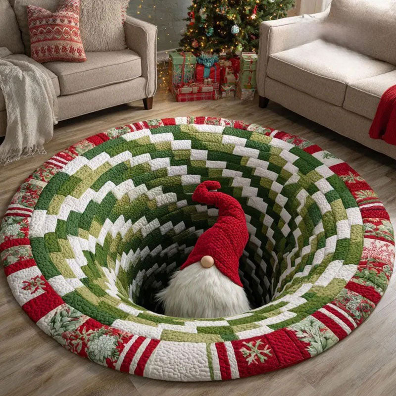 3D Weihnachtsteppich rund, Illusion Teppich mit Weihnachtsmann oder Wichtel rutschfest