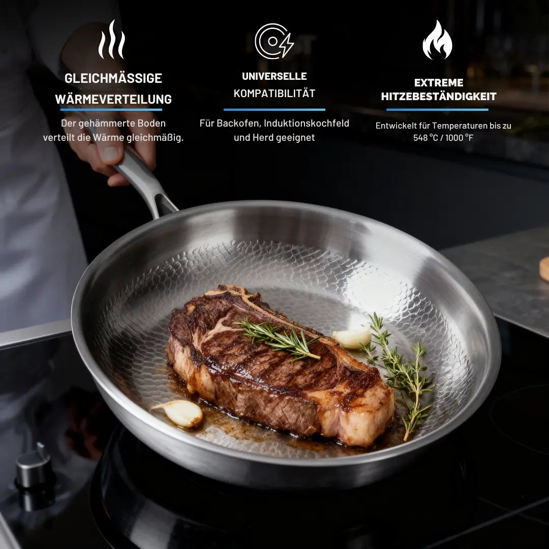 Wok-Pfanne aus Titan | Hammerschlag-Design, induktionsgeeignet