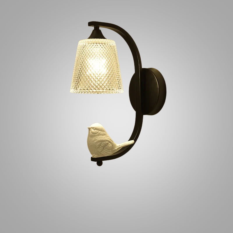 BirdLuxe - Elegante Wandleuchte mit Vogeldesign - Holz und Glas für das Schlafzimmer