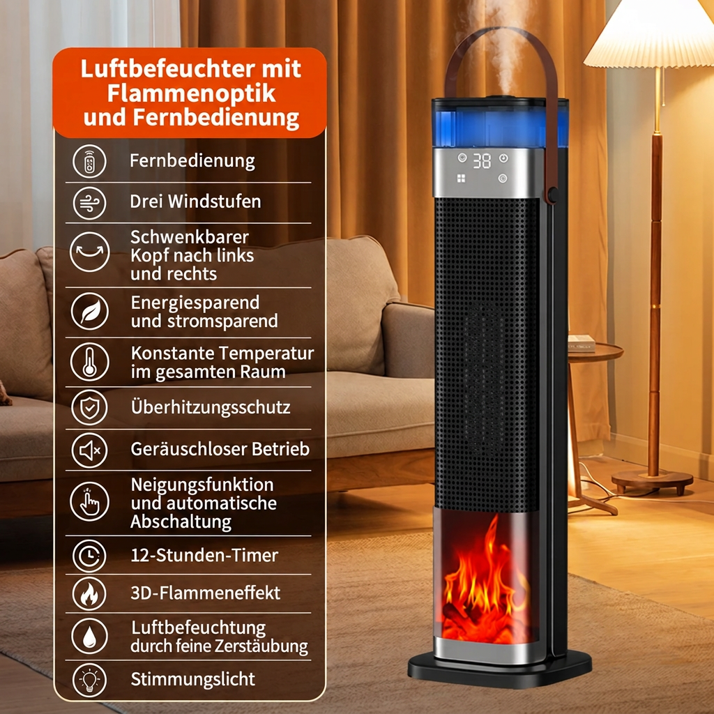 Heizlüfter Keramik 1500 W mit PTC und Schwenkfunktion, Turmdesign