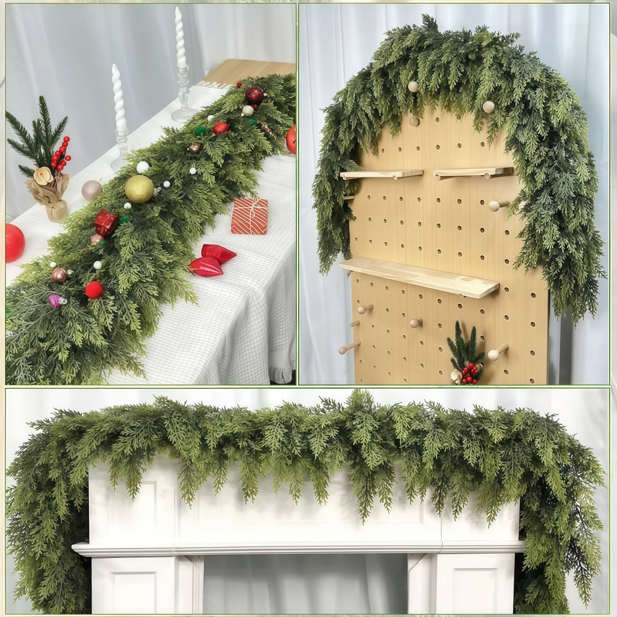 Künstliche Zedern Girlande 2er Set, 180 cm, täuschend echte Tannengirlande für Kamin, Treppe und Tür