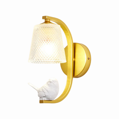 BirdLuxe - Elegante Wandleuchte mit Vogeldesign - Holz und Glas für das Schlafzimmer