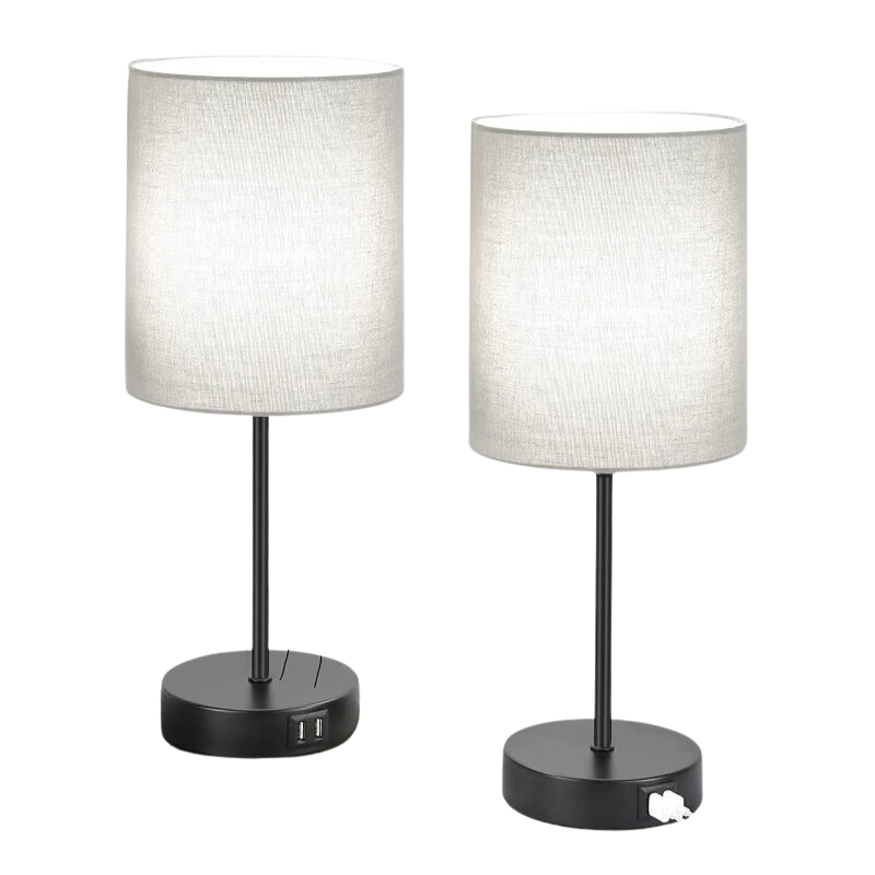 LinenLuxe - Se+t aus 2 modernen Tischlampen mit USB & Steckdose