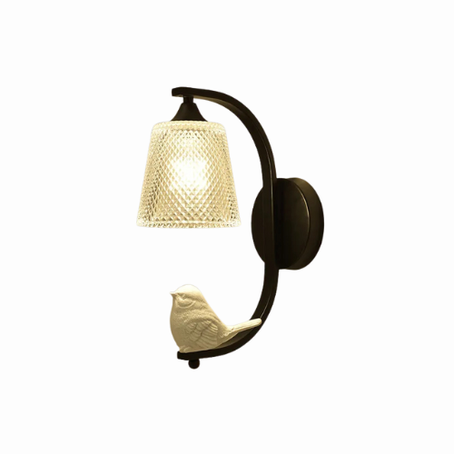 BirdLuxe - Elegante Wandleuchte mit Vogeldesign - Holz und Glas für das Schlafzimmer