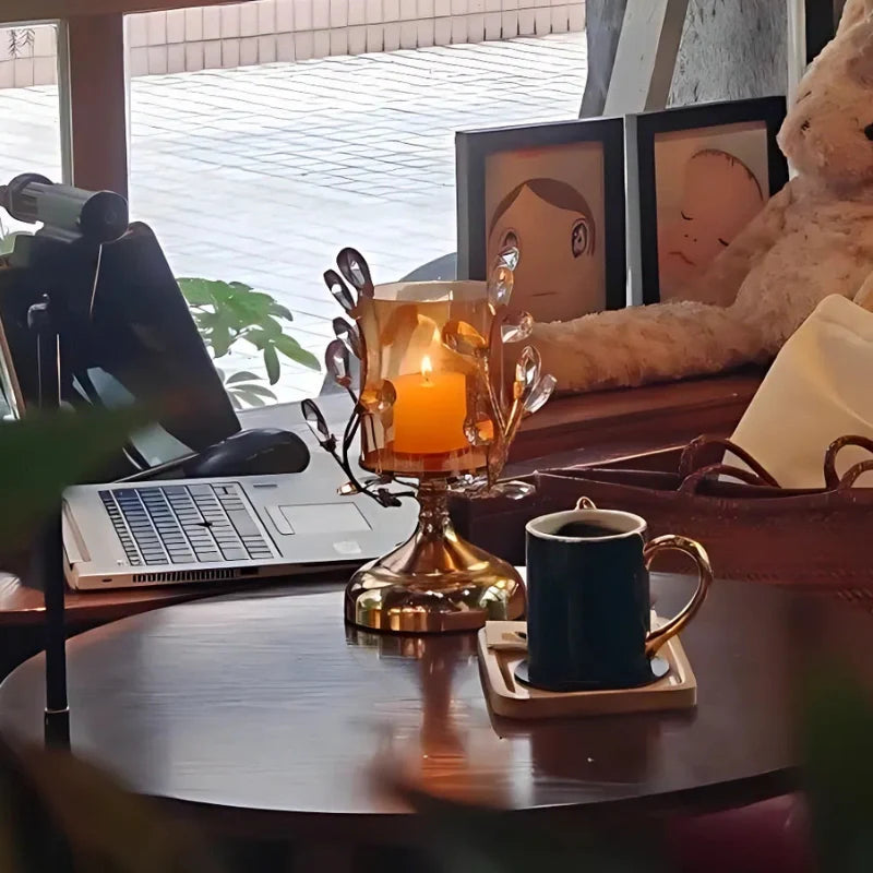 LumoPetal Kerzenhalter Blüten-Design Vintage Gold für Tischdeko