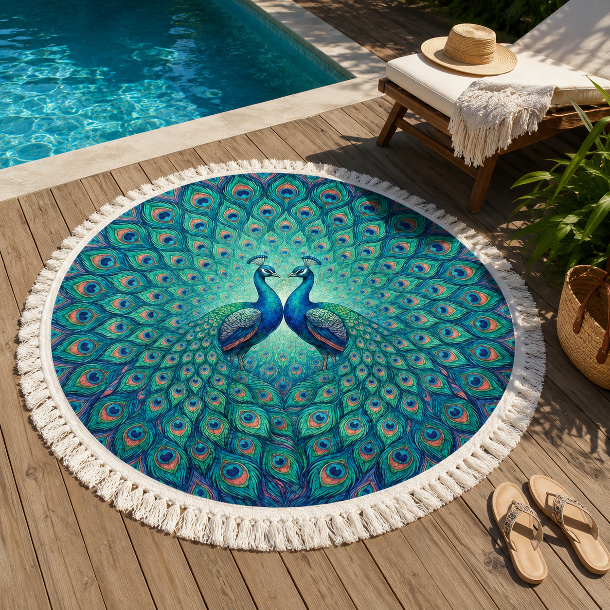 Strandtuch Rund Frottee Blau Ø150 cm – Schnelltrocknend, Rund, Mehrzweck