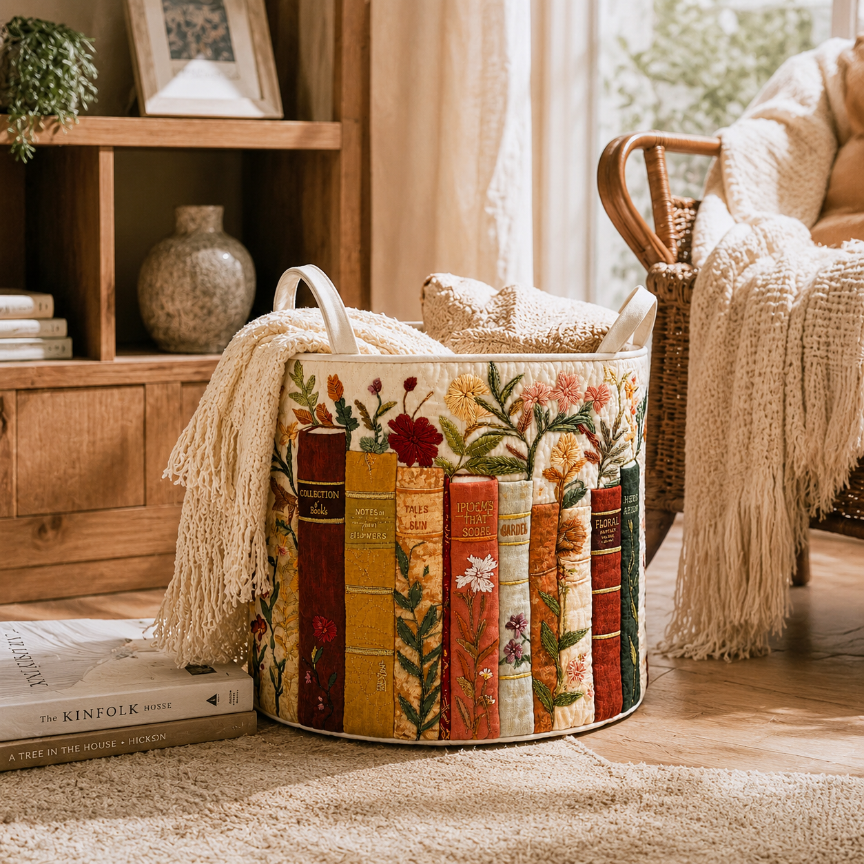 Wäschekorb Gesteppt Baumwoll-Polyester Beige 40 × 56 cm – Selbststehend, Faltbar, Verstärkte Griffe