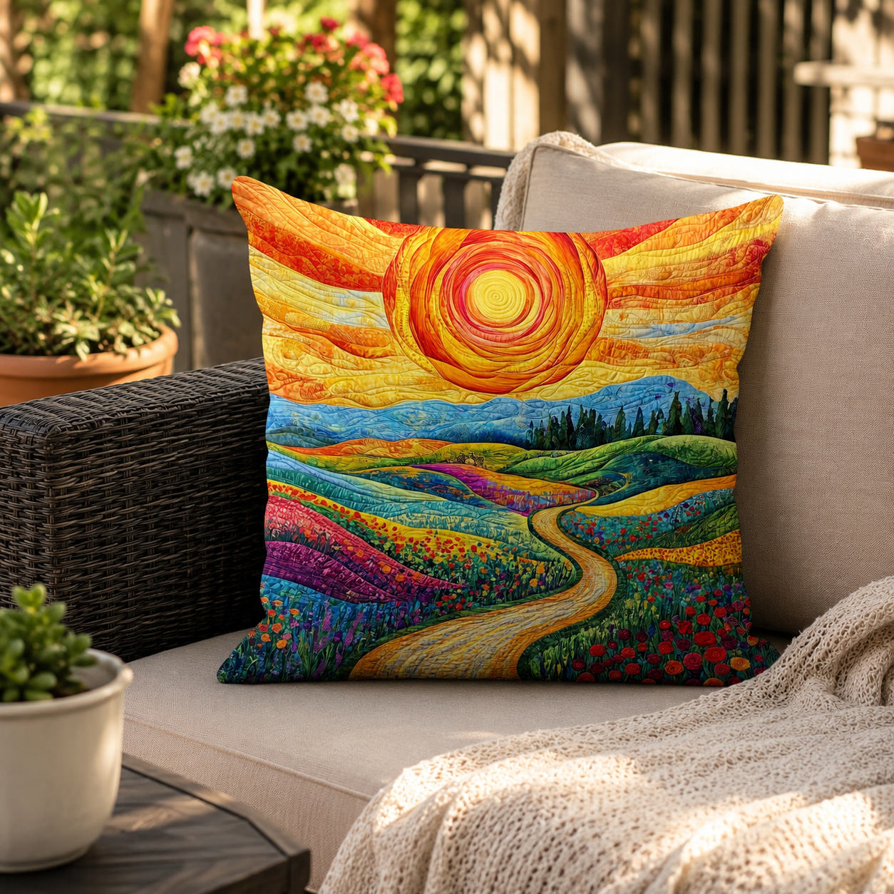Kissenbezug Gesteppte Baumwoll-Polyester-Mischung Weiß 40 × 40 cm – Hotelverschluss, Wildblumenmotiv, Maschinenwaschbar
