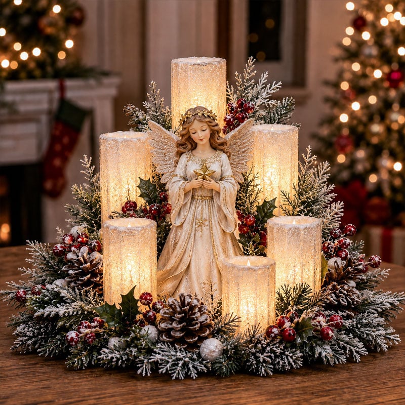 Lichtdeko für Weihnachten mit LED-Kerze und Grünzeug