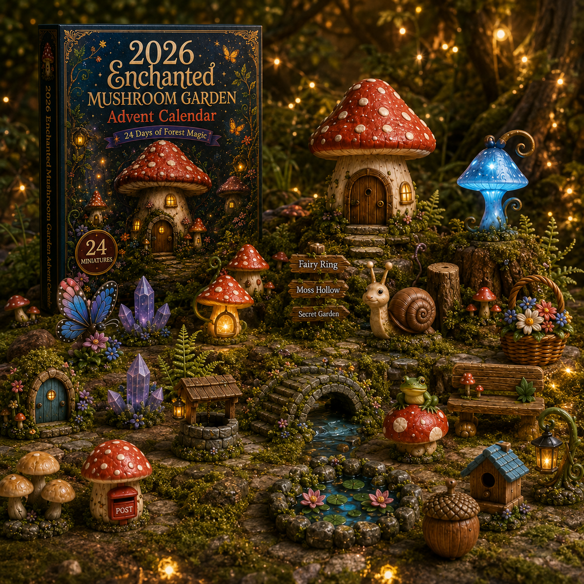 Adventskalender „Verzauberter Pilzgarten“ 2026 – Märchenhafte Miniaturüberraschungen für Kinder zum Befüllen 2