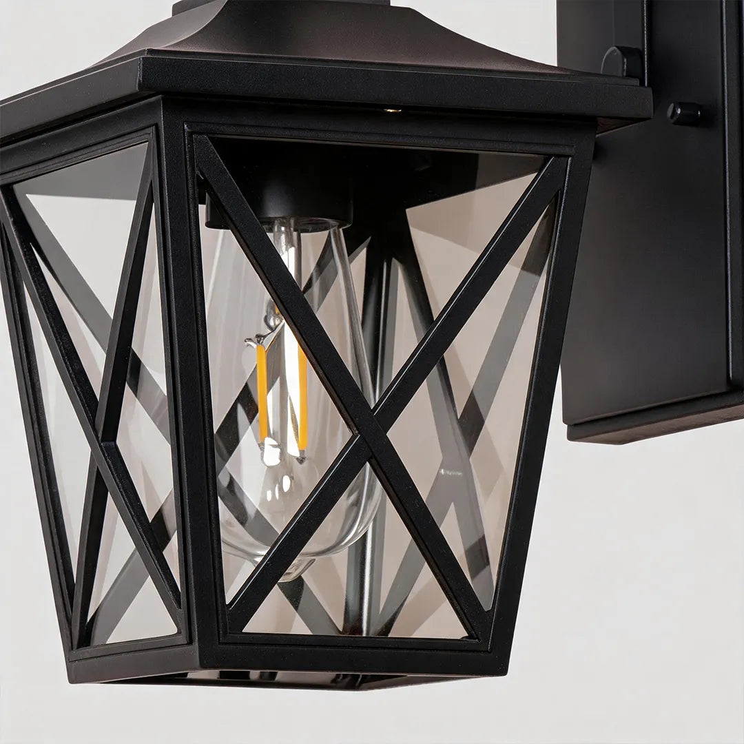 Schwarze Außenwandleuchte – Set von 2 mit halbschimmerndem Glas