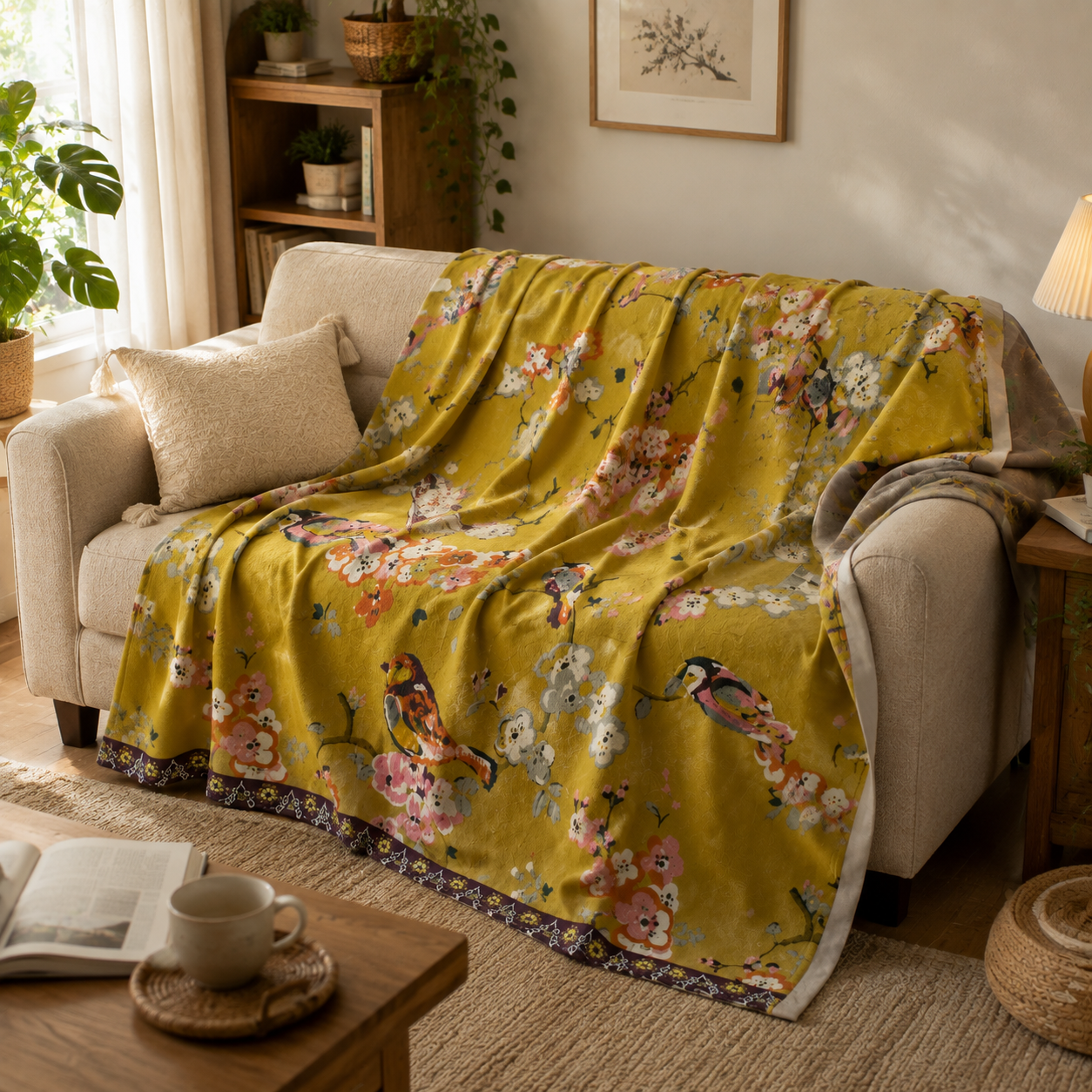 Baumwolldecke | Blumenmuster, Jacquard-Gewebe 1
