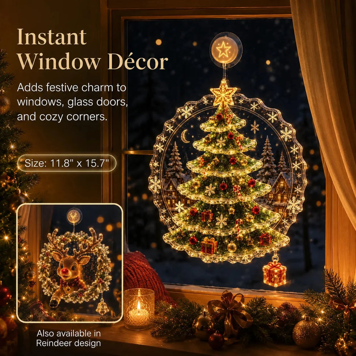 Beleuchtete Fensterdeko Weihnachten mit Saugnapf - 8 Festliche Fensterbilder für Gemütliche Atmosphäre 3