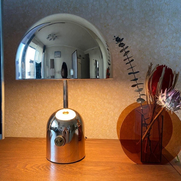 GlowAura Warmlicht Tischlampe Modern Glas Gold Wohnzimmer