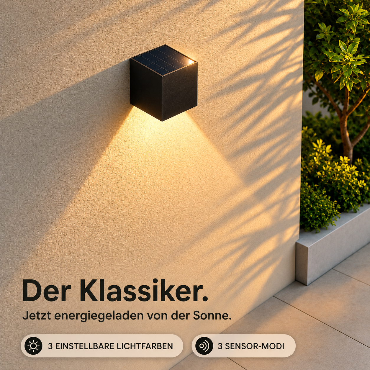 Solar-Außenwandleuchte | Kubische Form, Verstellbare Lichtstrahlen