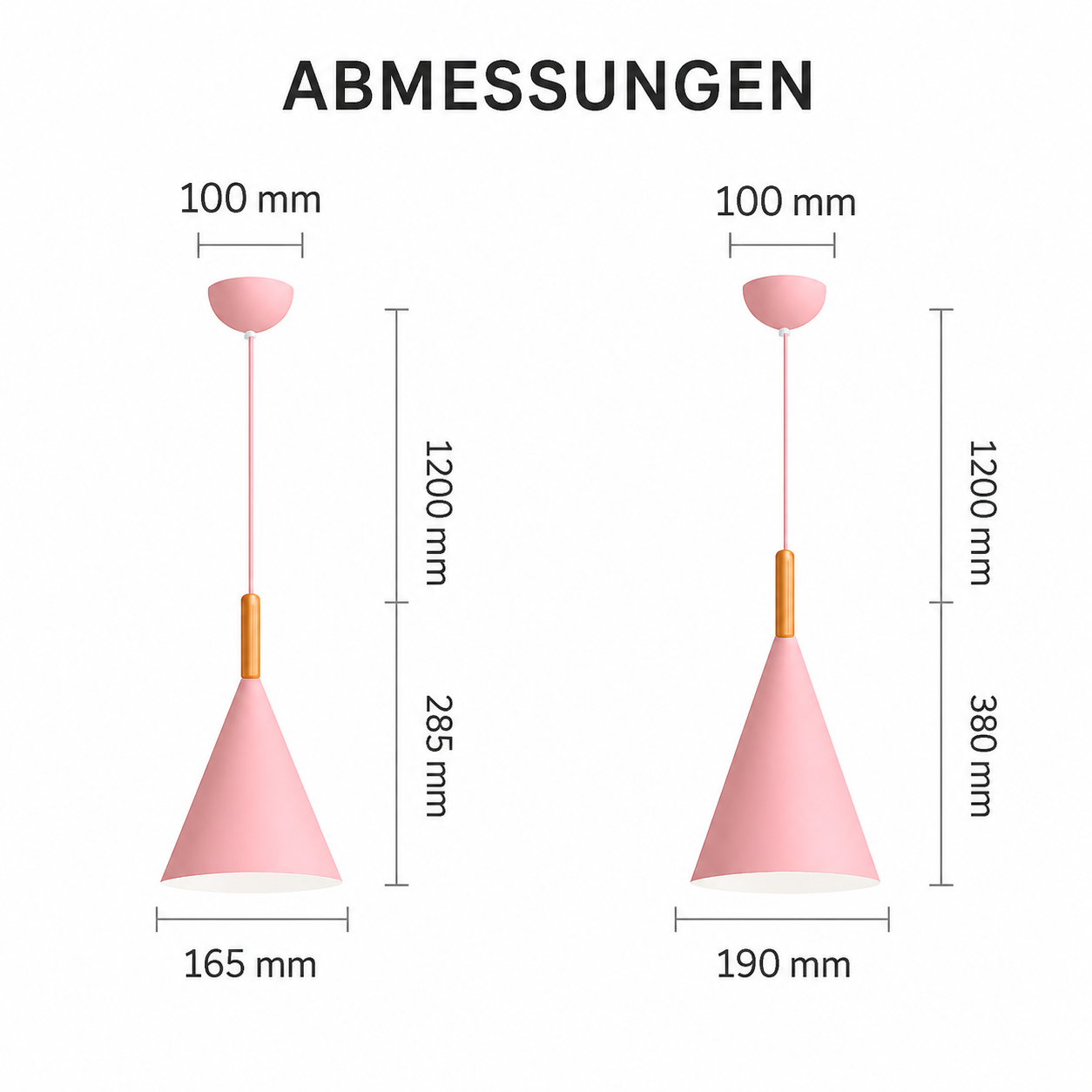 Pendelleuchte | Konischer Metallschirm, Holzstiel