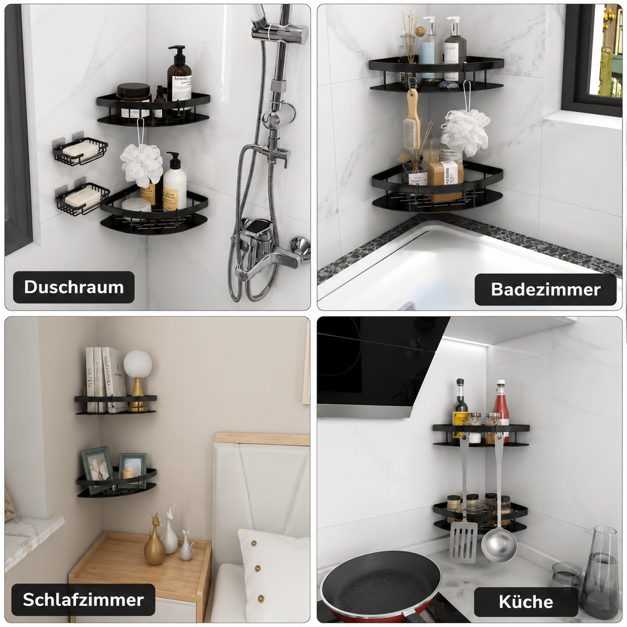 Duschhalter | Geschwungenes Design, Abnehmbarer Haken, Ohne Bohren