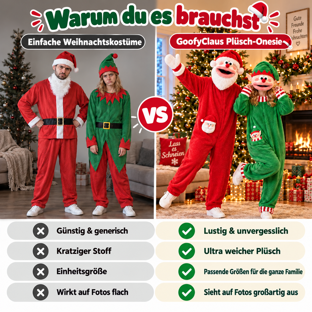 Weihnachtsplüschanzug mit Lustigem Mund | Übergroßes Familienkostüm