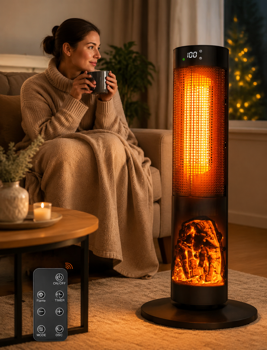 26" Turm-Heizlüfter 1500W Keramik-Heizung mit Thermostat, Fernbedienung & Oszillation