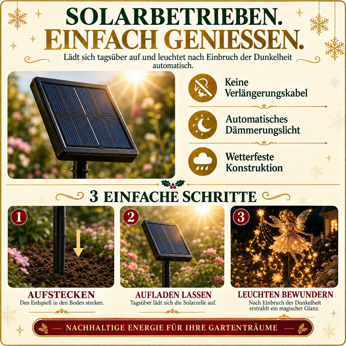 Solar-Gartenleuchte mit Blumenfee und LED-Lichtern – Weihnachtsbeleuchtung für den Außenbereich