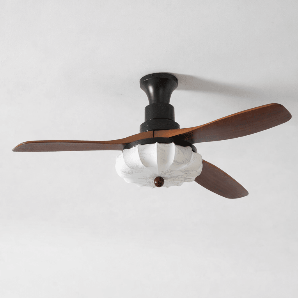 Deckenventilator Mit Licht | Lotus-Stofflampenschirm, Walnussholzflügel 10