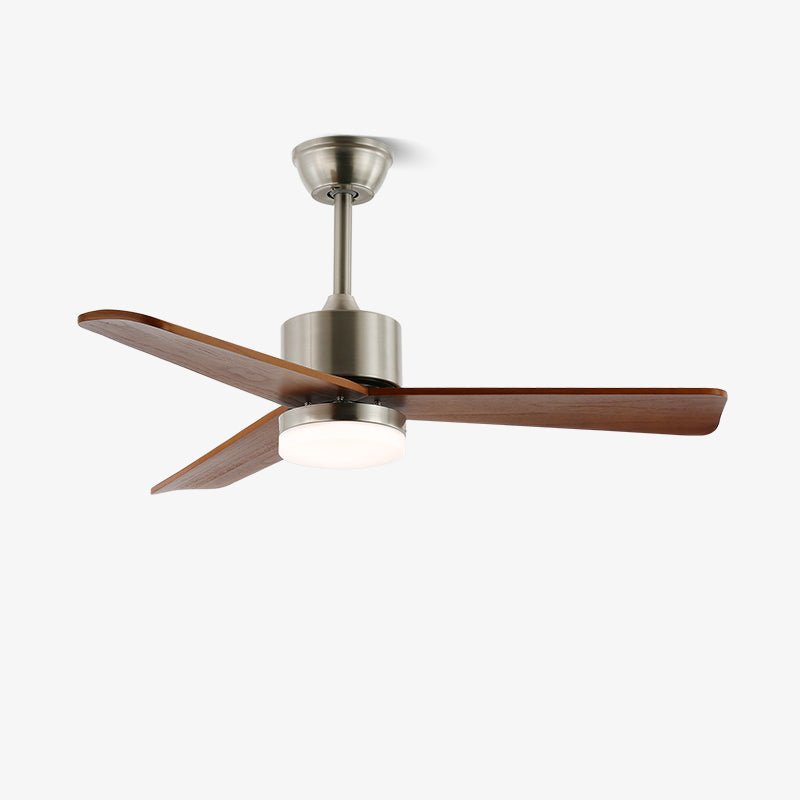 Deckenventilator | Silberner Metallrahmen, Holzflügel, LED-Beleuchtung 1