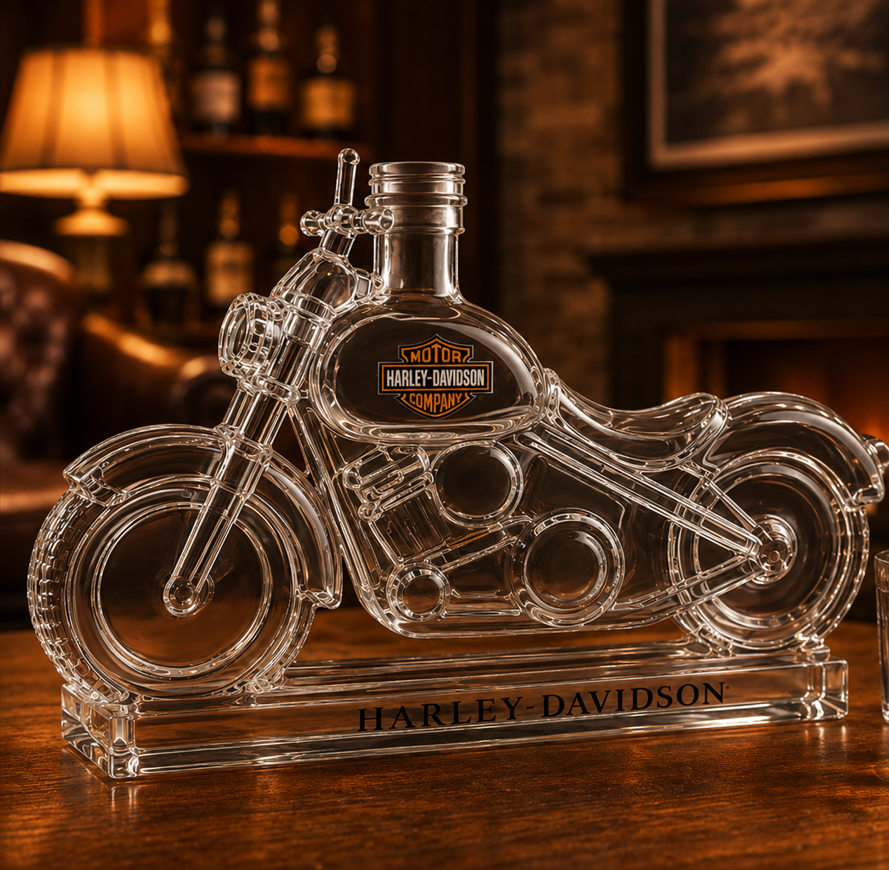 Whiskyflasche Motovra 500ml Motorrad-Design – Glas Karaffe Harley-Stil – Bar Dekoration (Leerflasche zum Selbstbefüllen)