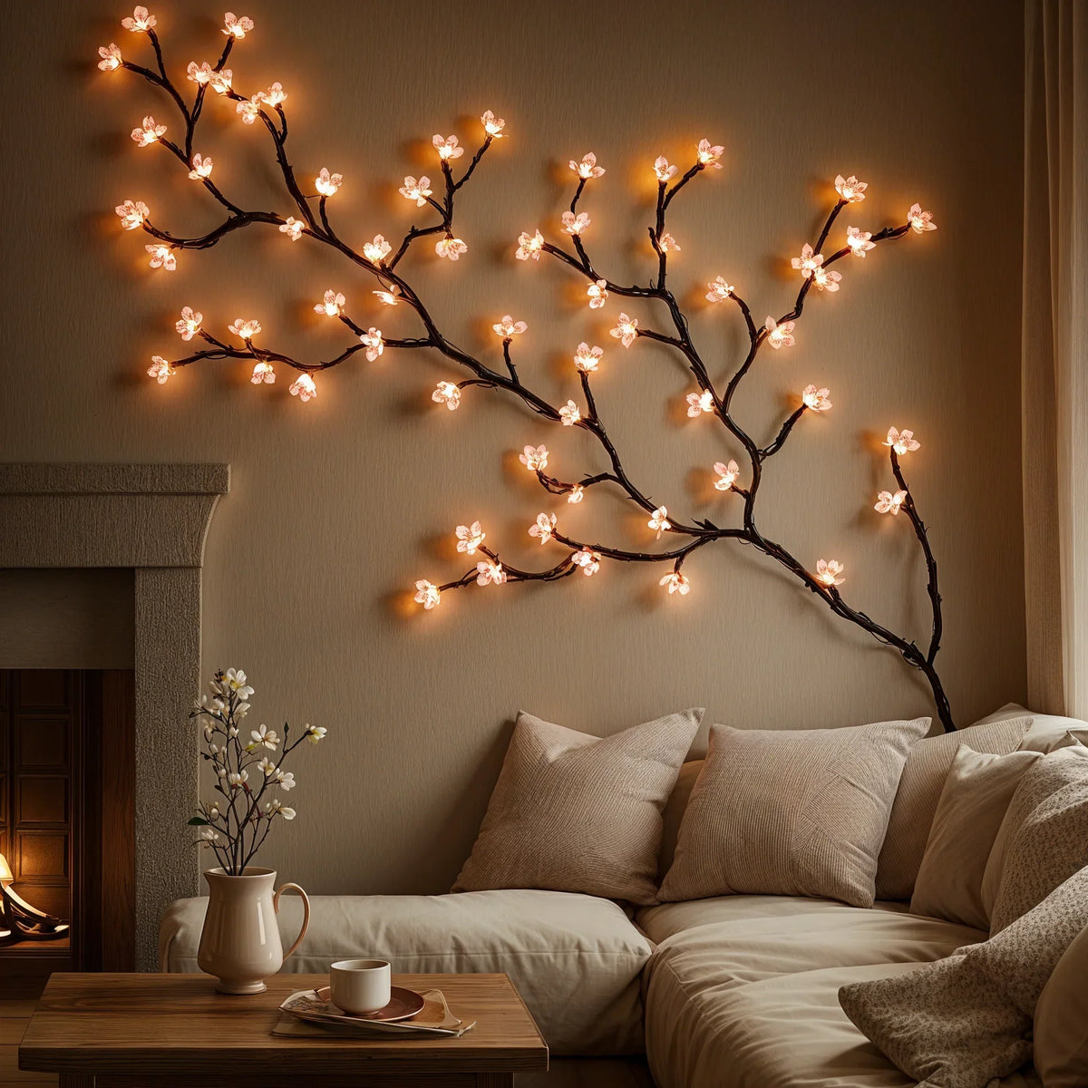 Blütenzauber LED-Lichterkette – Kirschblüten, Rosa für Innenräume