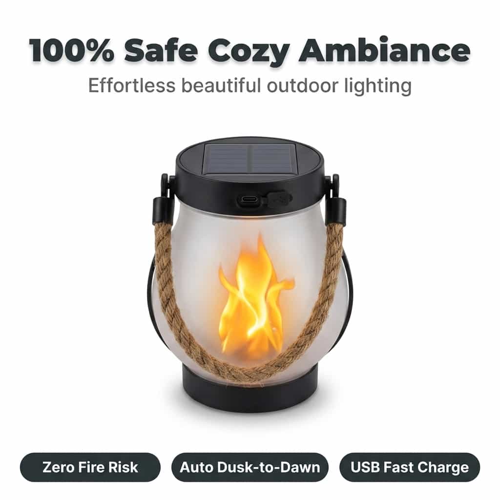 EverFlame Solar Laterne Outdoor – Realistische Flamme für Garten & Terrasse, Wetterfest, Automatische Steuerung, 12 Std. Leuchtdauer 1