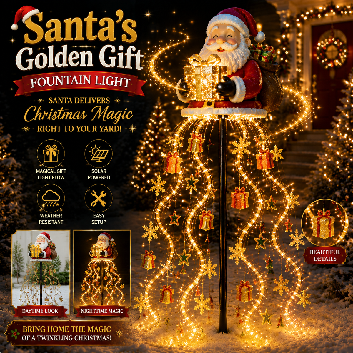 Weihnachtlicher Goldener Lichtbrunnen – Innen- und Außendekoration