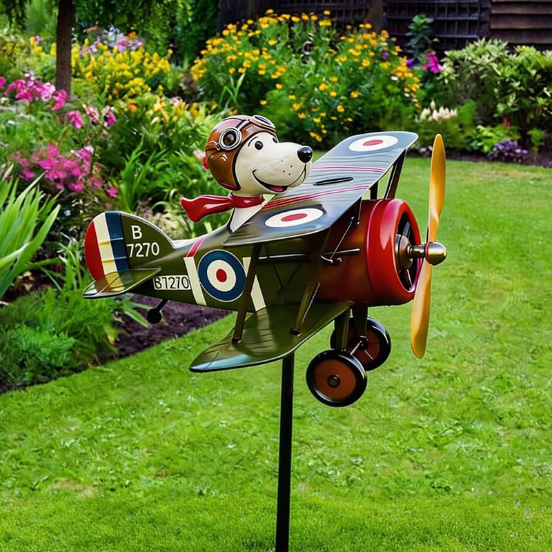 Garten Windspiel | Rotierender Propeller, Vintage Doppeldecker 6