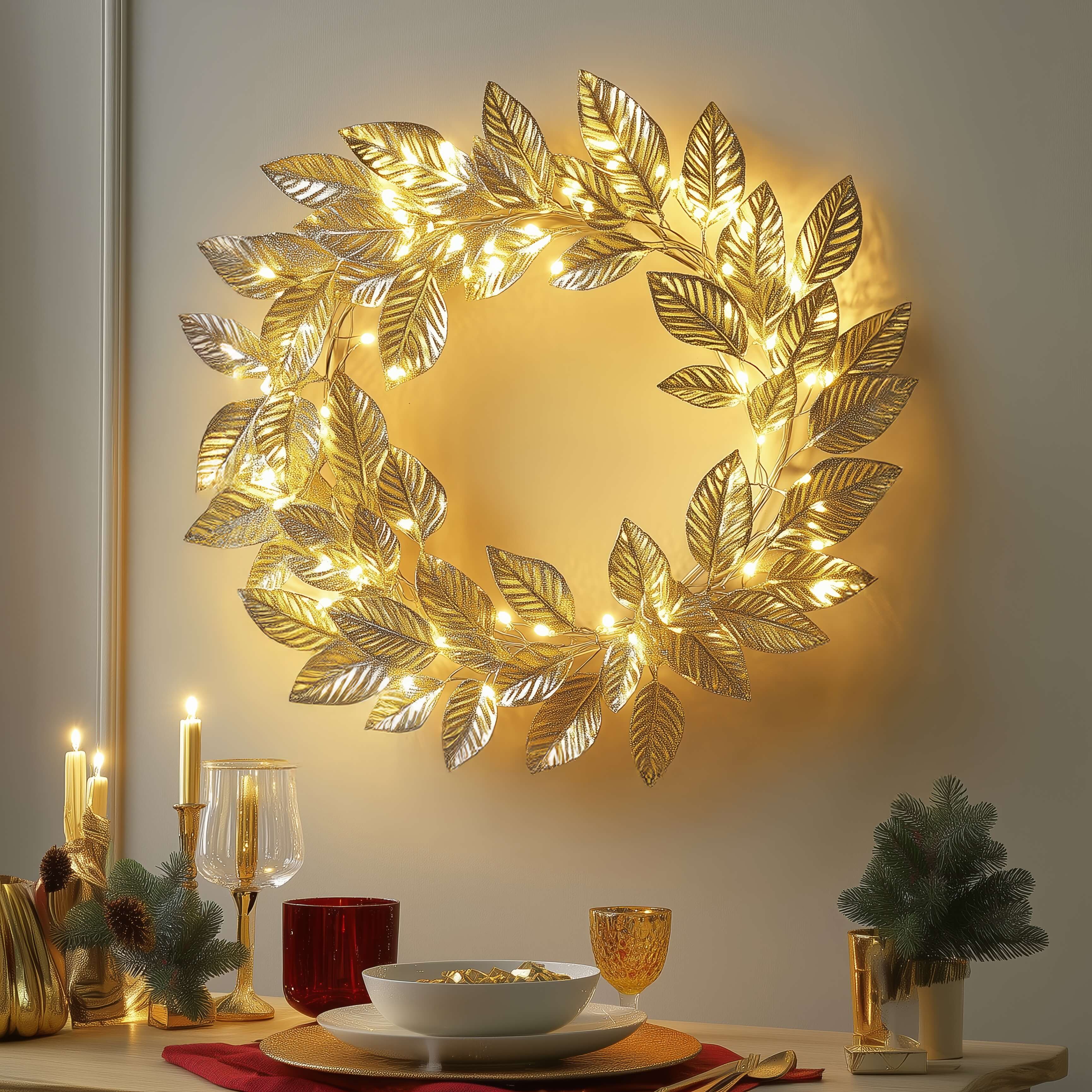 Aurora Leaf LED-Kranzlampe in Gold für Innenräume