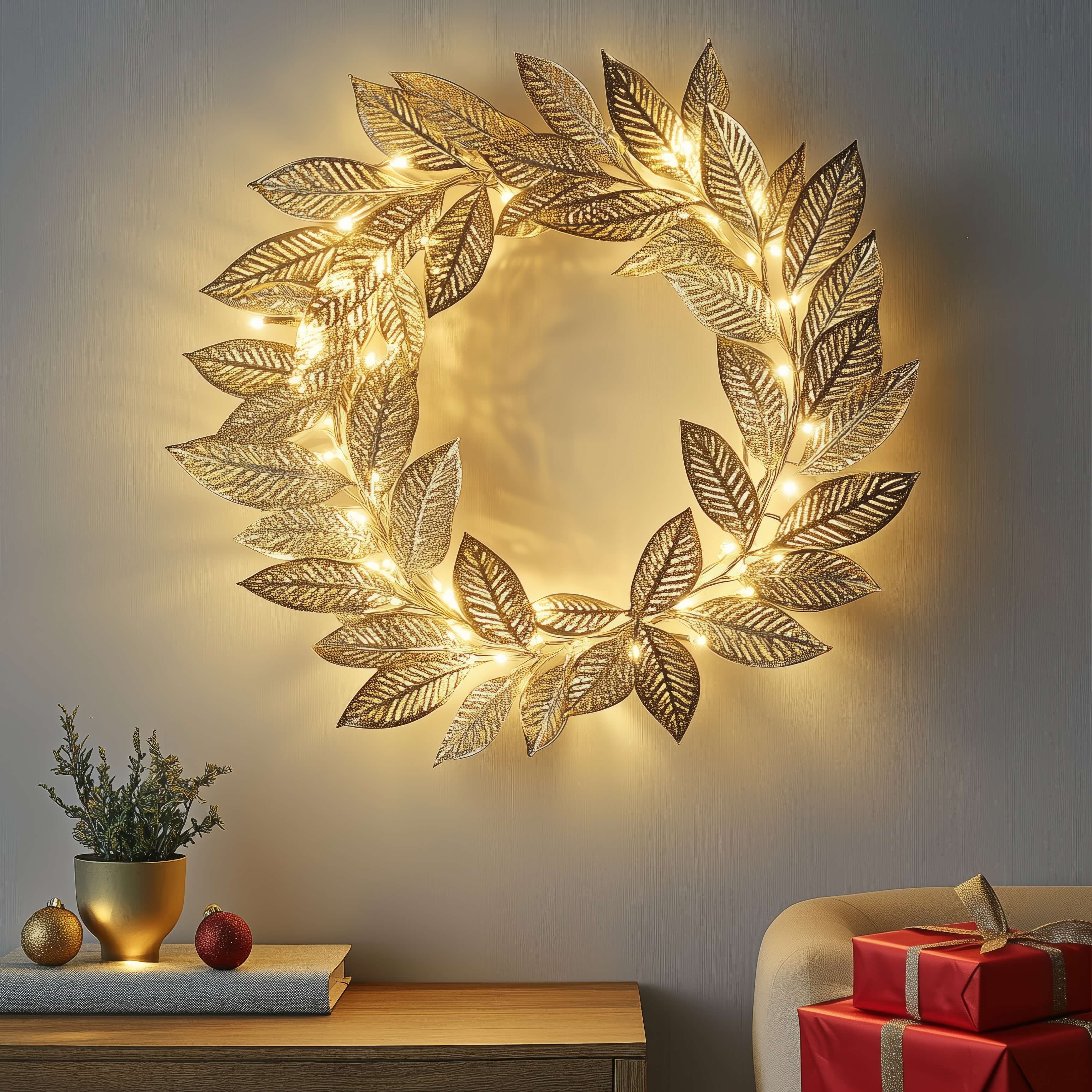 Aurora Leaf LED-Kranzlampe in Gold für Innenräume