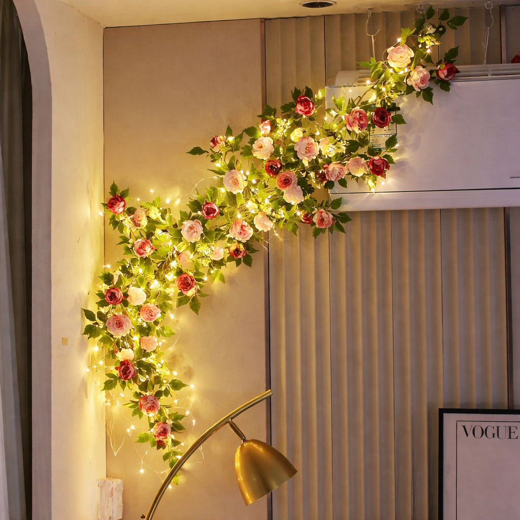 BlossomGlow LED-Leuchtgirlande in Rosa für Wanddekoration