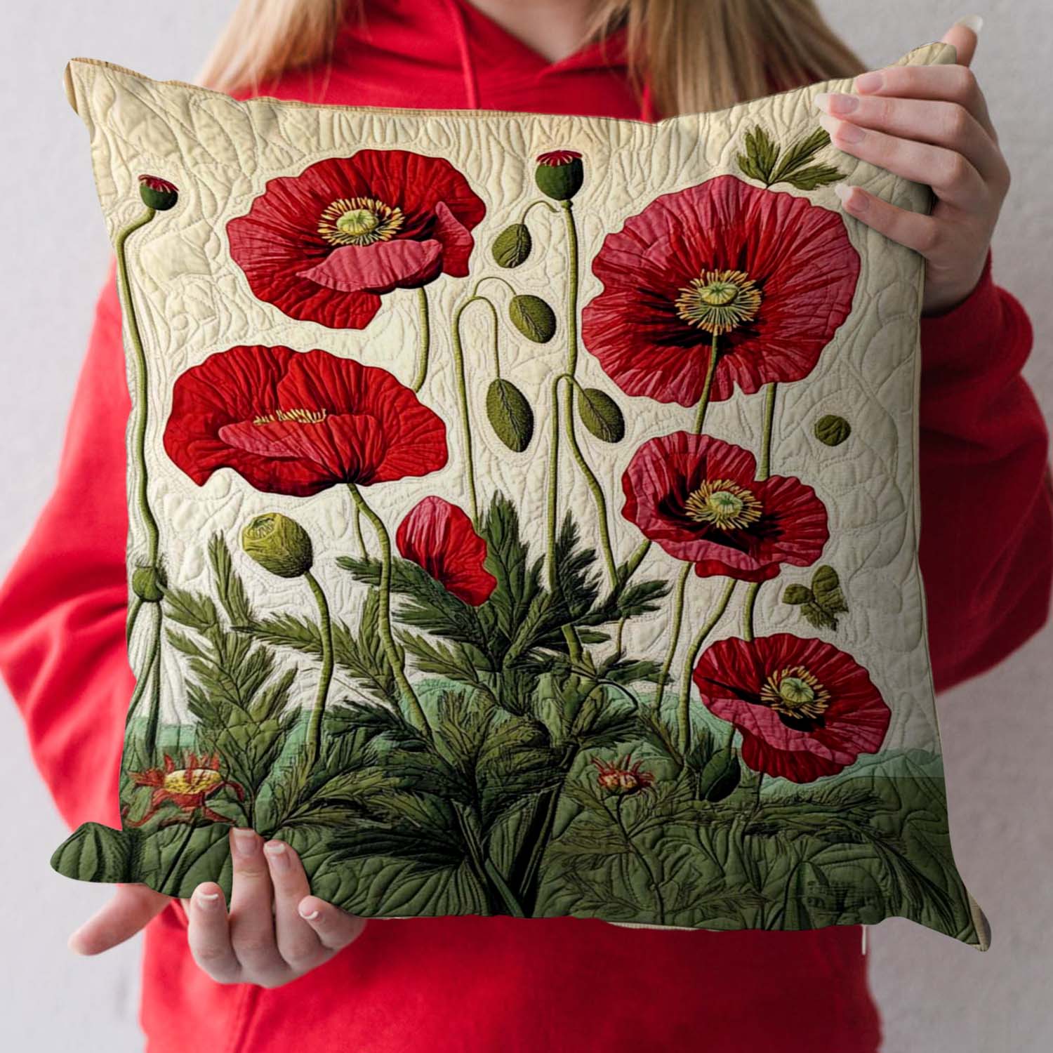 Kissenbezug | Rotes Mohnblumenmuster, Handgefertigt 0