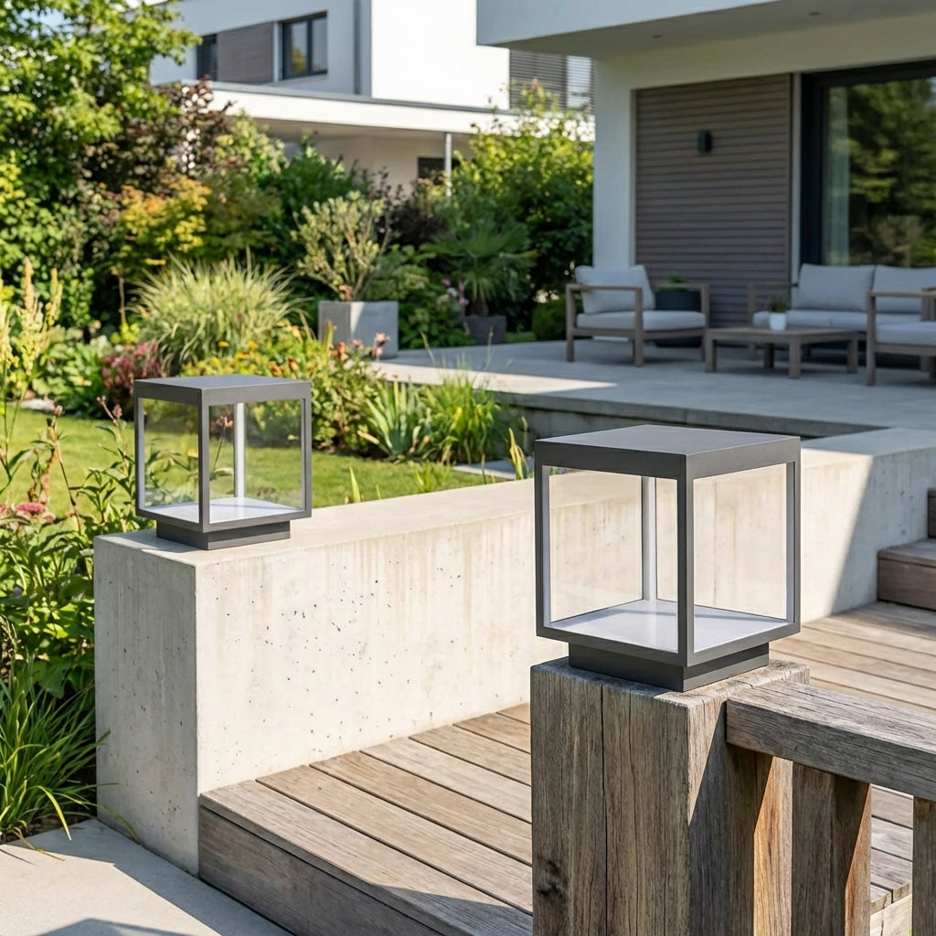 LED Betonsäulenleuchte Modern Edelstahl IP54 Warmweiß Offenes Rahmen Design für Gartenmauer Einfahrt und Terrasse