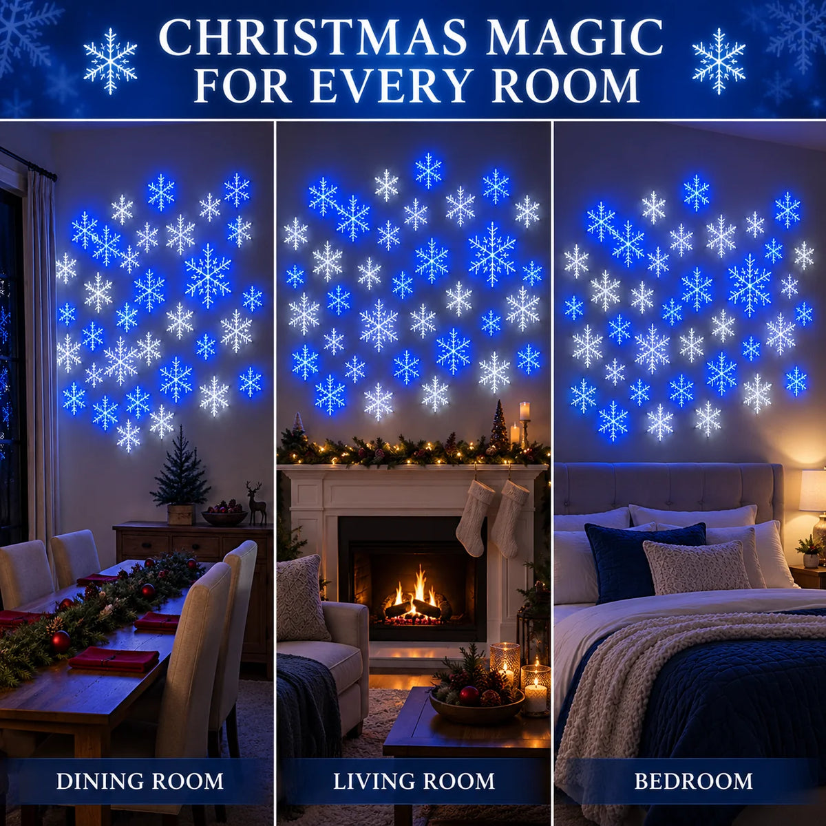 LED Schneeflocken Wanddeko Set für Winterliche Wanddekoration im Wohnzimmer 6