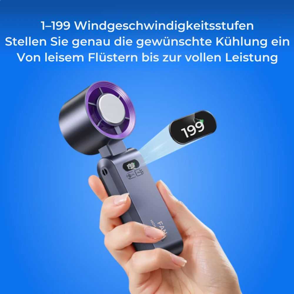 Kompakter Mobebo Pocket Cooling Fan – Leise 28dB – Ideal für Büro und Schlafzimmer
